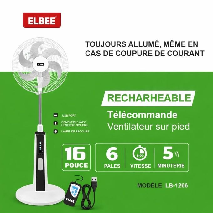 Ventilateur sur Pied Rechargeable avec Télécommande – Modèle LB-1266