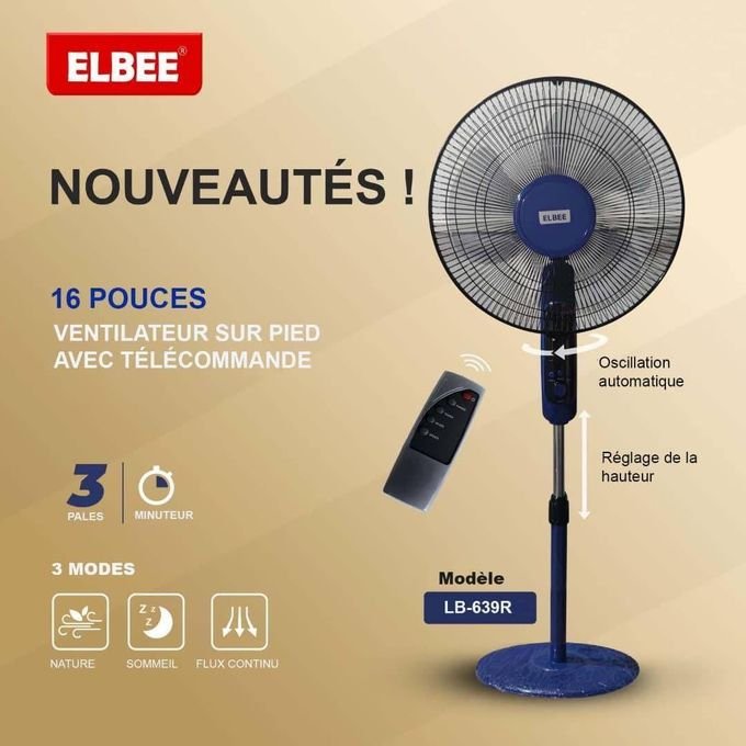 Ventilateur sur pied de 16 pouces avec télécommande - Modèle : LB-639R