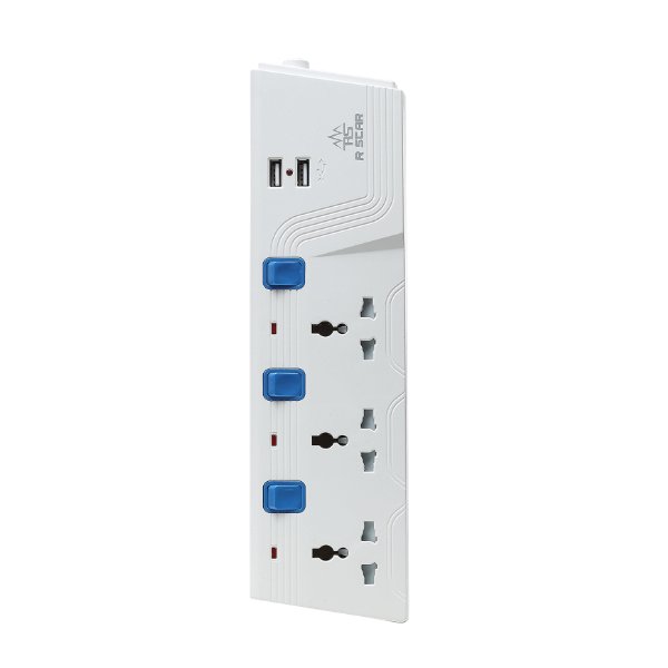 R SCARS-713USB - 3-outlet power strip (3 m) with 2 USB charging ports