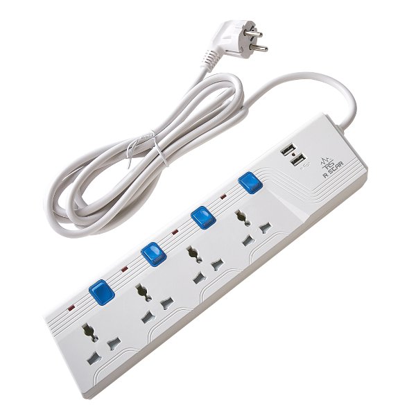 R SCARS-714USB - 4-outlet power strip (3 m) with 2 USB charging ports