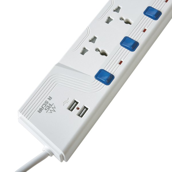 R SCARS-714USB - 4-outlet power strip (3 m) with 2 USB charging ports