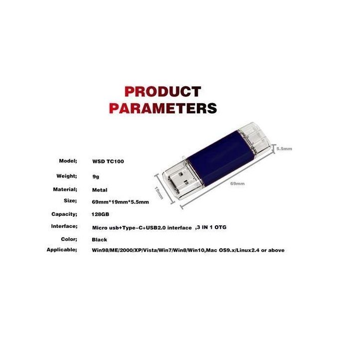 GUEETON USB Key - OTG 128 GB Micro USB Type C 3 in 1