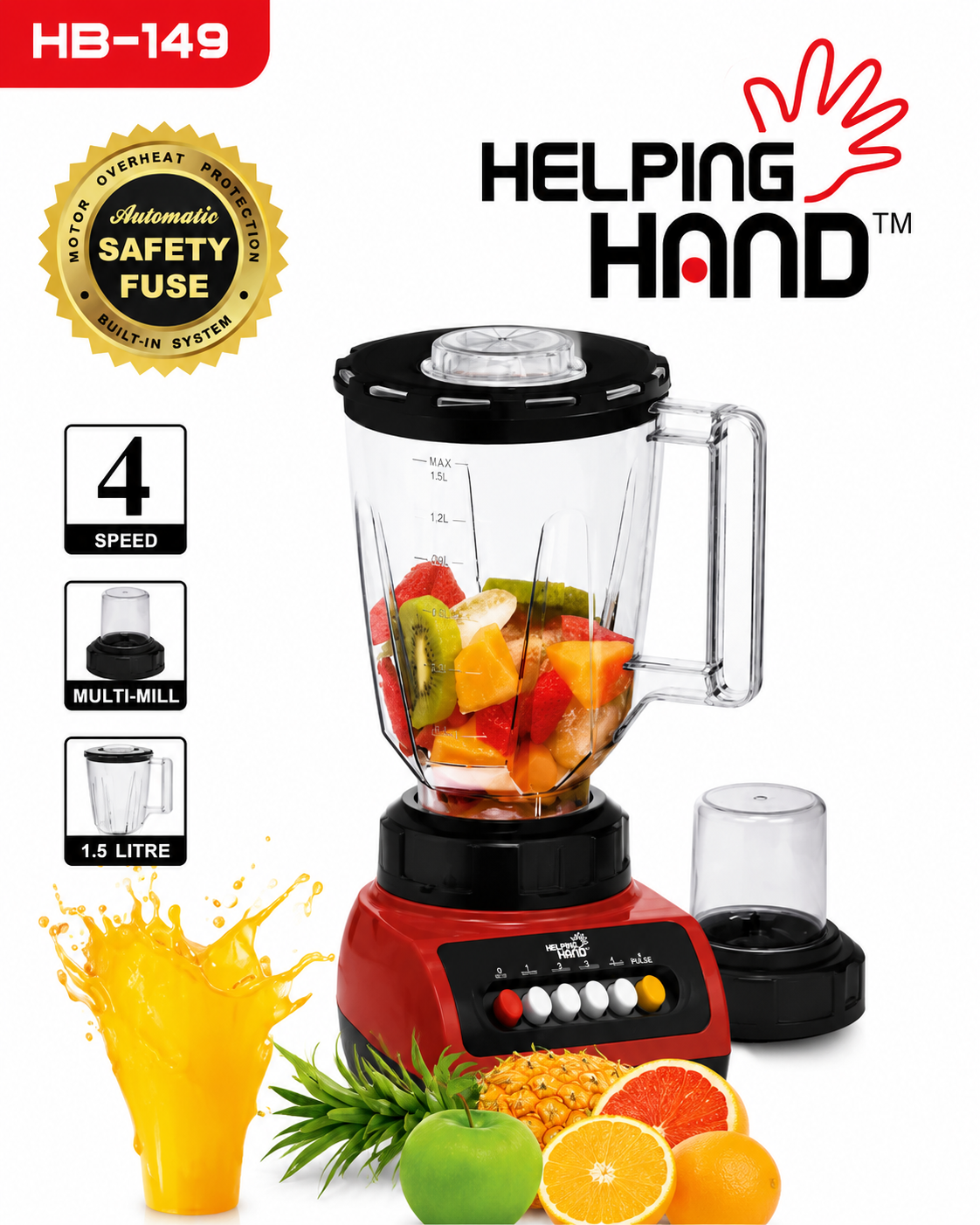 HB-149 4-Speed Blender & Multi-Mill – 1.5L - Rouge et noir